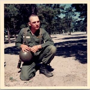 Vietnam War Solider Posing For Picture In Nam With Writing On The Back